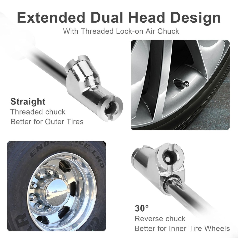 Extended Dual Head Air Chuck Connection For Tire Inflation 4