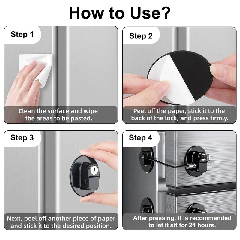 No Drill Refrigerator Safety Lock With Key Stainless Steel Secure Child Pet Safety 4
