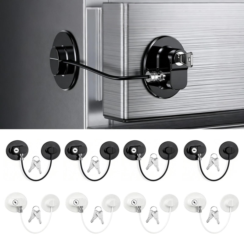No Drill Refrigerator Safety Lock With Key Stainless Steel Secure Child Pet Safety 6