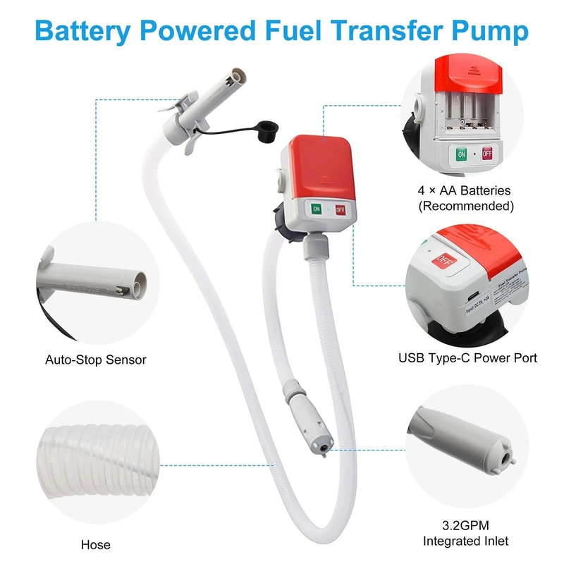 Automatic Fuel Transfer Pump AutoStop Battery Powered For Cars Engines Boats 6