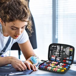 portable sewing kit with threads, scissors, and needles – complete travel sewing box set