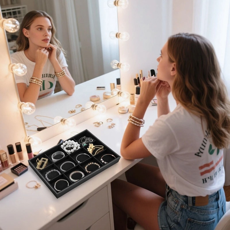 Jewelry Display Organizer Tray Grid Ring Earring Necklace Storage Box 3