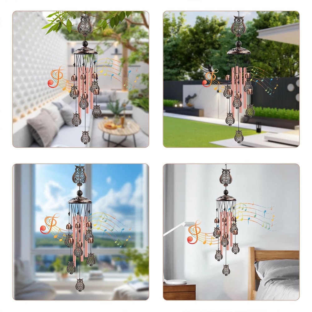 Large Owl Metal Wind Chimes Soothing Outdoor Garden Decor 1