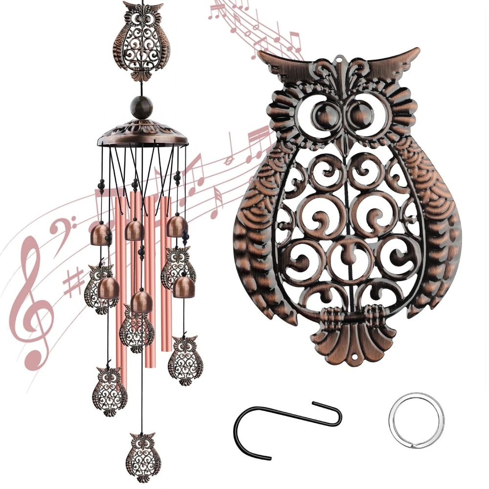 Large Owl Metal Wind Chimes Soothing Outdoor Garden Decor 0