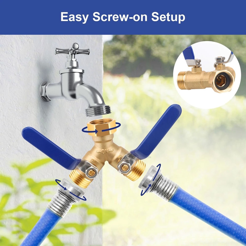 Brass Garden Hose Splitter With ShutOff Valves Dual Outlet Connector For Efficient Water Flow Cont 1