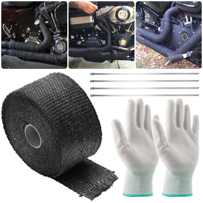 Exhaust Heat Protection Wrap Kit Insulation Tape With Ties Gloves For Motorcycles Cars More 3