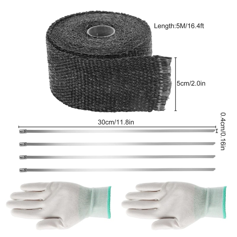 Exhaust Heat Protection Wrap Kit Insulation Tape With Ties Gloves For Motorcycles Cars More 6