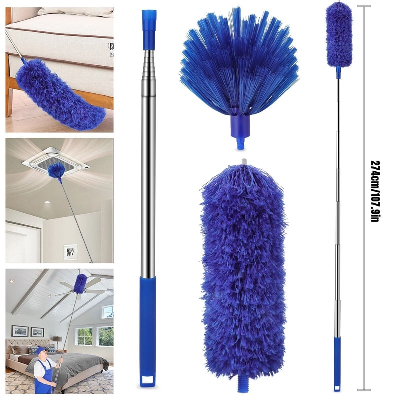 Ceiling Fan Microfiber Cobweb Duster Cleaning Brush With Extension Pole Telescopic Rod For Easy R