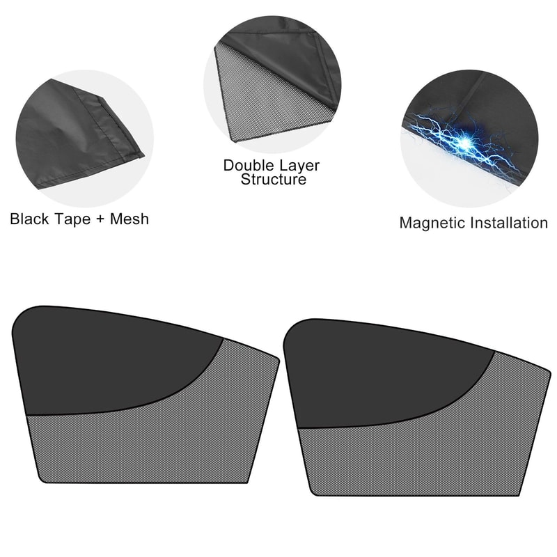 Magnetic Car Side Window Sun Shade Mesh Curtain For Front Windows UV Protection Black 4