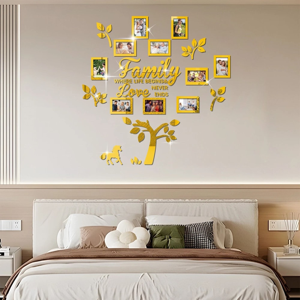 Family Tree Wall Decal Sticker With Acrylic Photo Frames Removable Customizable Gift 1