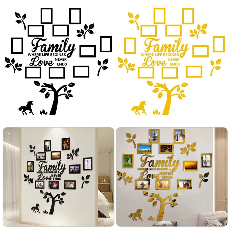 Family Tree Wall Decal Sticker With Acrylic Photo Frames Removable Customizable Gift 5