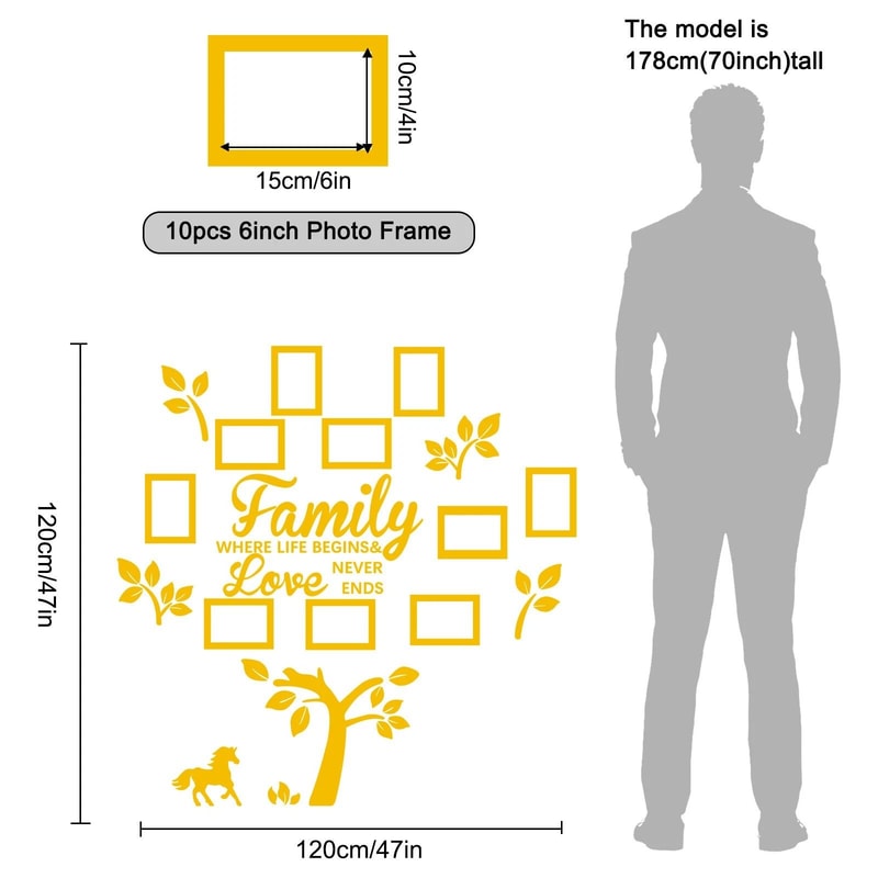 Family Tree Wall Decal Sticker With Acrylic Photo Frames Removable Customizable Gift 6