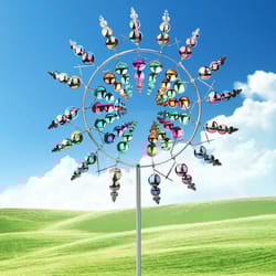 magical colorful wind-powered kinetic metal windmill sculpture for garden & patio