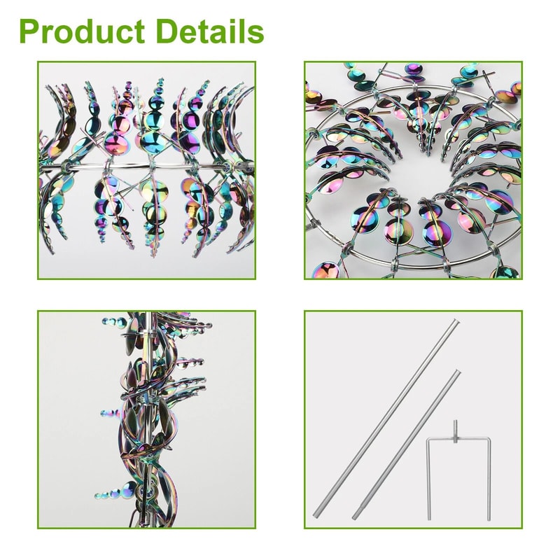 Magical Colorful WindPowered Kinetic Metal Windmill Sculpture For Garden Patio 2