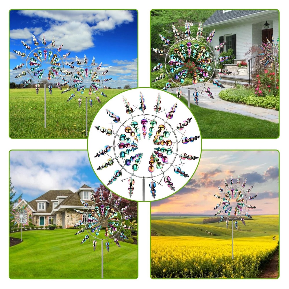 Magical Colorful WindPowered Kinetic Metal Windmill Sculpture For Garden Patio 4