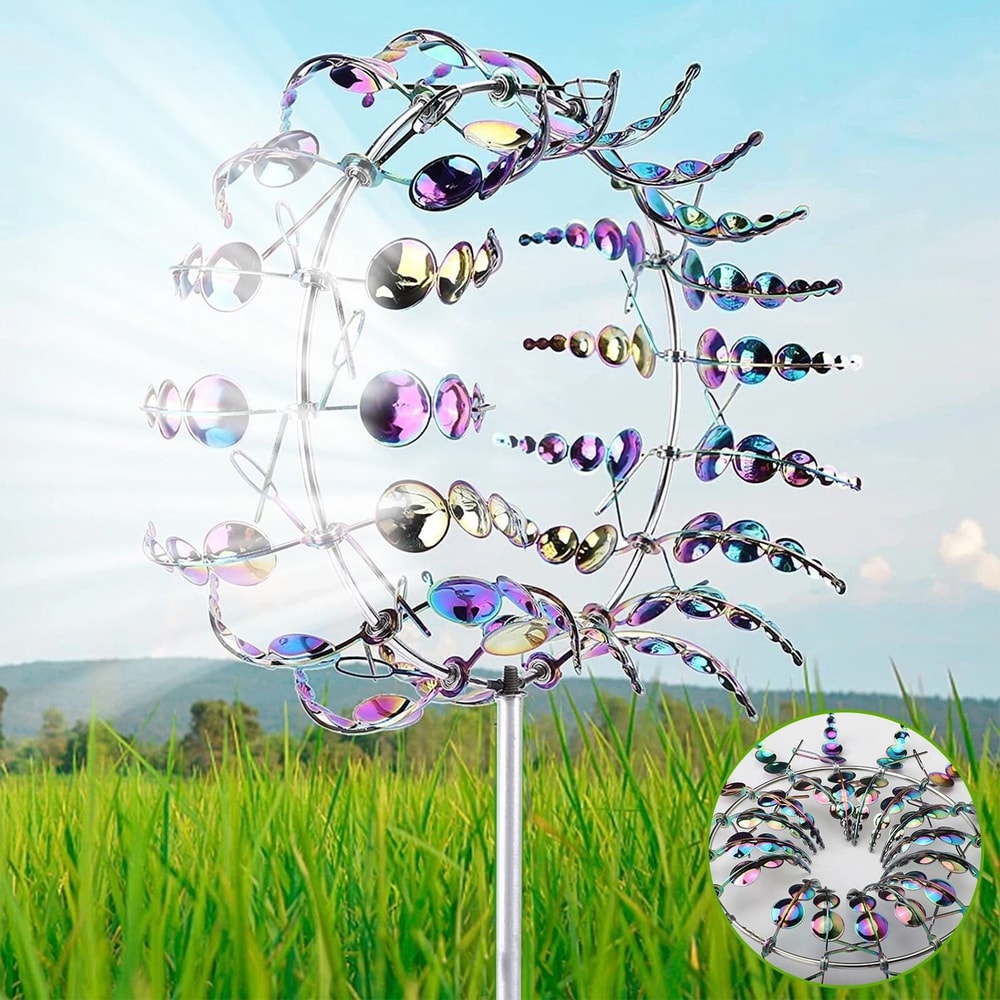 Magical Colorful WindPowered Kinetic Metal Windmill Sculpture For Garden Patio 5