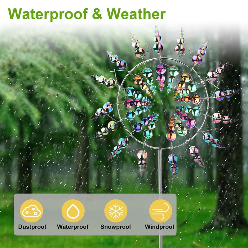 Magical Colorful WindPowered Kinetic Metal Windmill Sculpture For Garden Patio 6