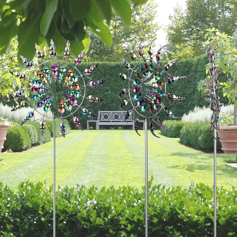 Magical Colorful WindPowered Kinetic Metal Windmill Sculpture For Garden Patio 7