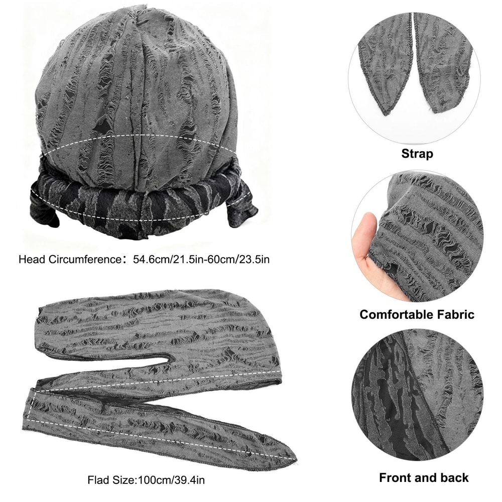 Long Tail Ripped Beanie Hat Durag Head Wrap HipHop Turban For Men Women 4