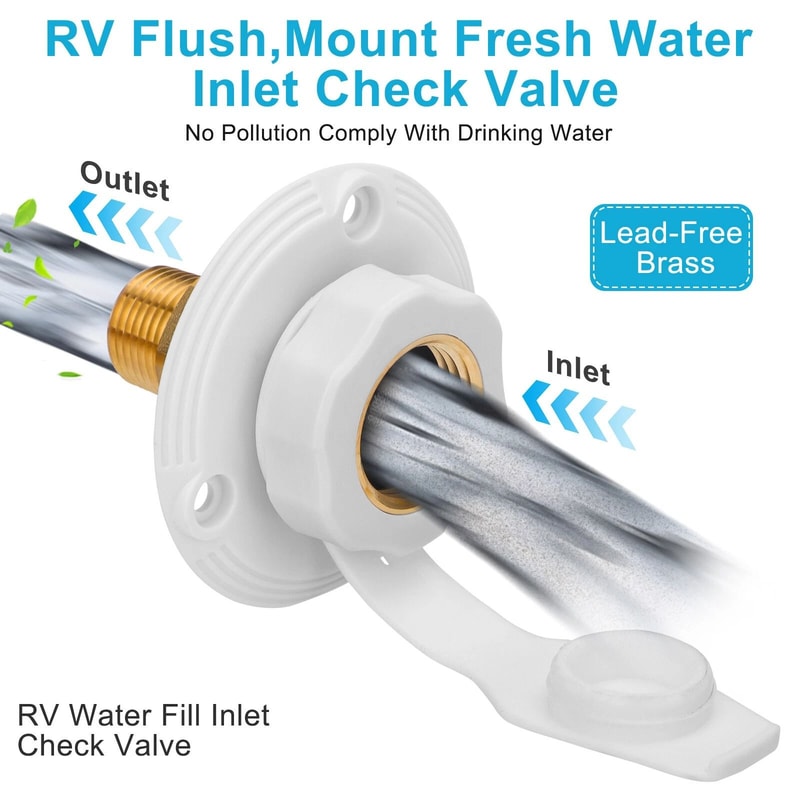 City Water Fill Inlet Connection With Check Valve Brass Hose Connector For RVs Trailers And Camper 4