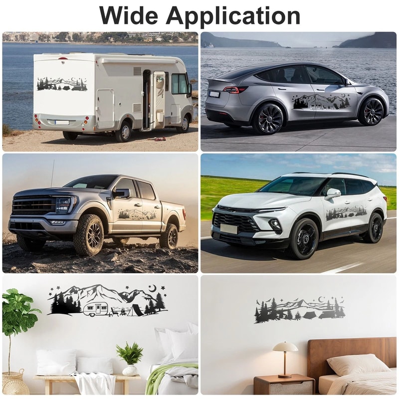 Mountain Tree Forest Camping Vinyl Decals For Car Adventure Outdoor Sticker For SUV Truck OffRoad