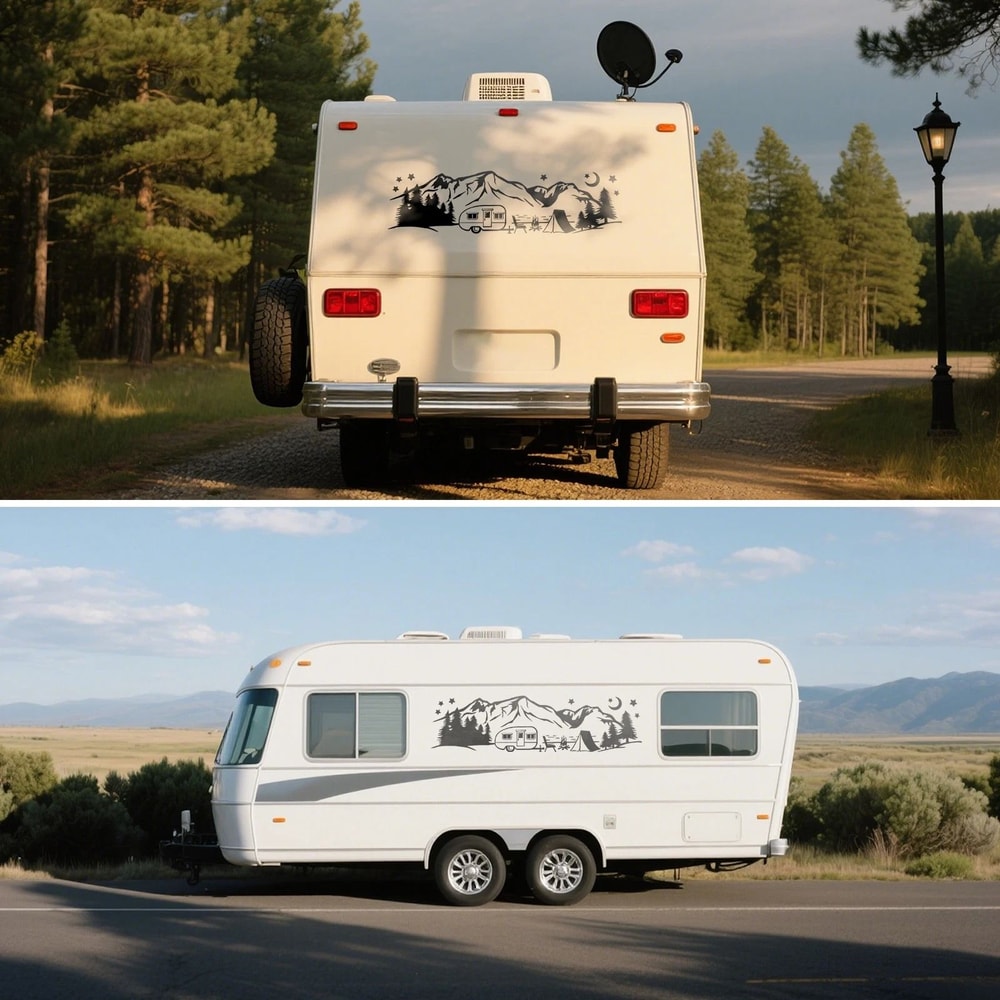 Mountain Tree Forest Camping Vinyl Decals For Car Adventure Outdoor Sticker For SUV Truck OffRoad