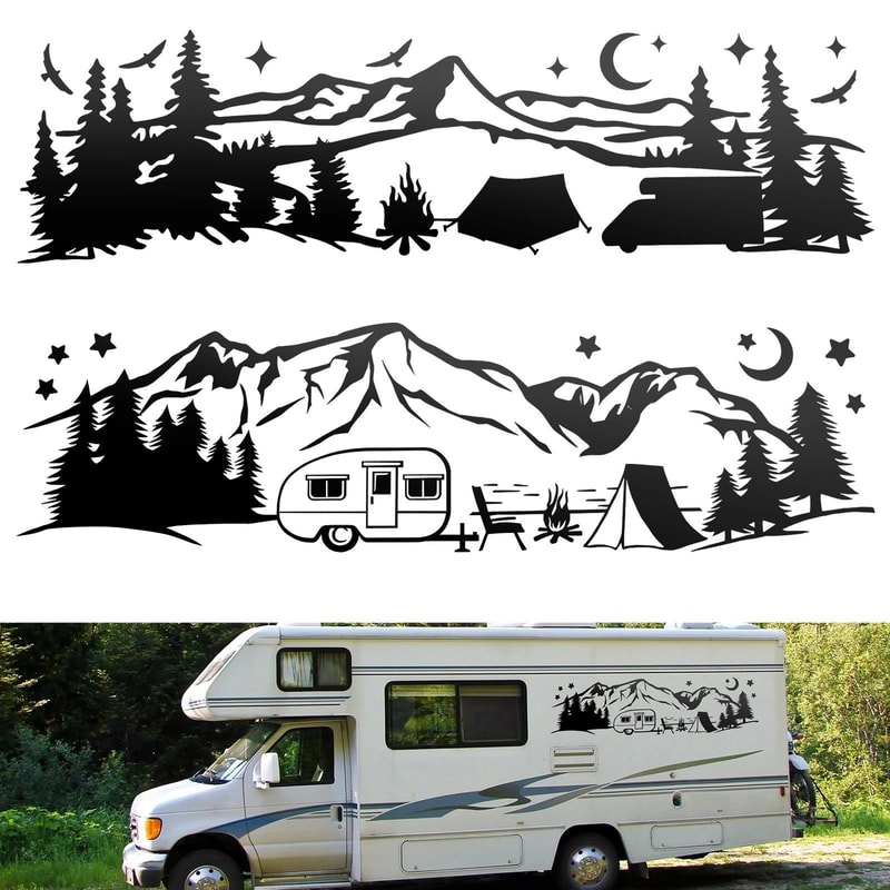Mountain Tree Forest Camping Vinyl Decals For Car Adventure Outdoor Sticker For SUV Truck OffRoad
