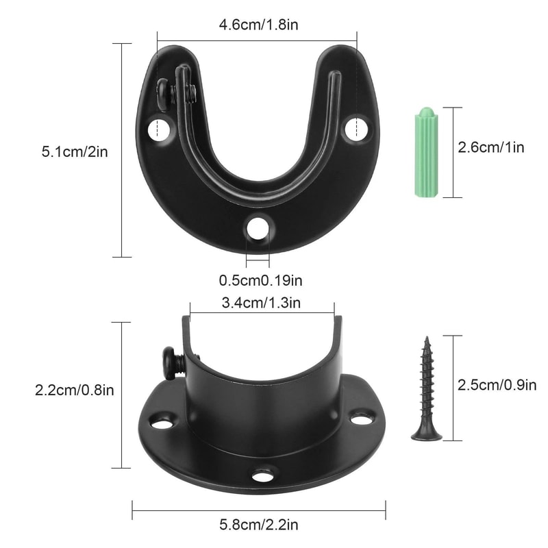 Stainless Steel Closet Rod Bracket Set Black Pole Holder With Screws For Wardrobe Curtain And Laun 5