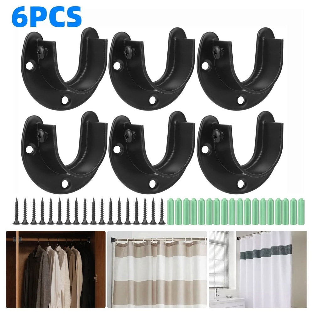 Stainless Steel Closet Rod Bracket Set Black Pole Holder With Screws For Wardrobe Curtain And Laun 6