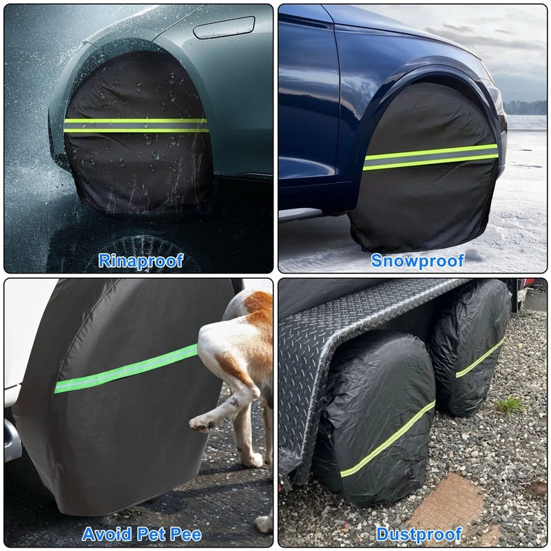 Waterproof Tire Covers With Green Reflective Strips Premium Wheel Protectors For All Vehicles 2