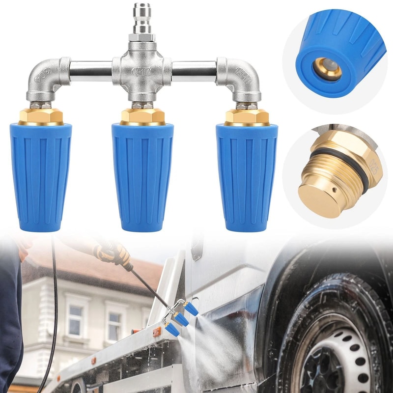 HighPressure Washer Nozzle Triple Spray Head Quick Connect Durable Stainless Steel And Brass 0