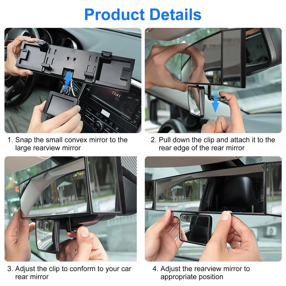 Wide Angle Rear View Mirror With Baby Mirror ClipOn For Cars 4