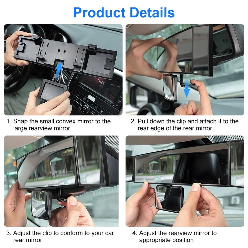 Wide Angle Rear View Mirror With Baby Mirror ClipOn For Cars 4