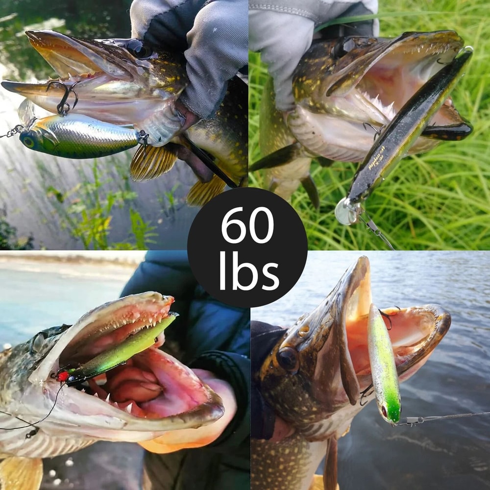 Stainless Steel Fishing Leader Wire Fish Lure Trace Durable NylonCoated With Snap Hooks 3