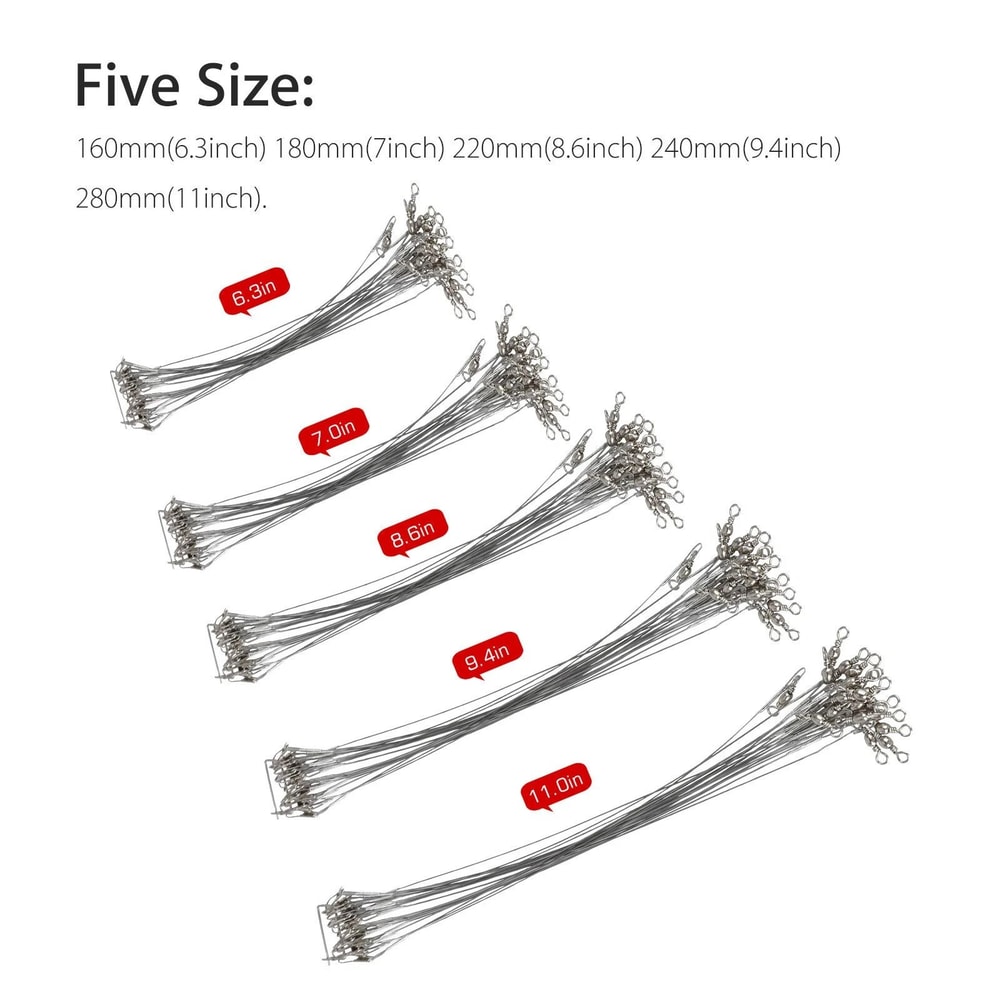 Stainless Steel Fishing Leader Wire Fish Lure Trace Durable NylonCoated With Snap Hooks 7