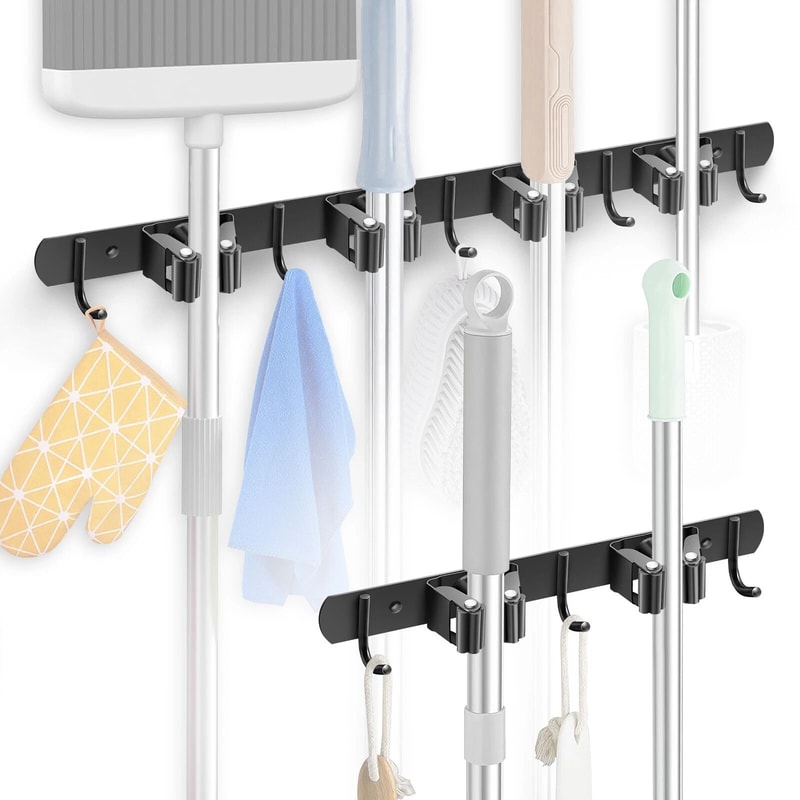 Wall Mount Broom Hanger Mop Holder Kitchen Garden Laundry And Garage Organizer Rack 0