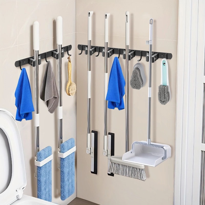 Wall Mount Broom Hanger Mop Holder Kitchen Garden Laundry And Garage Organizer Rack 1
