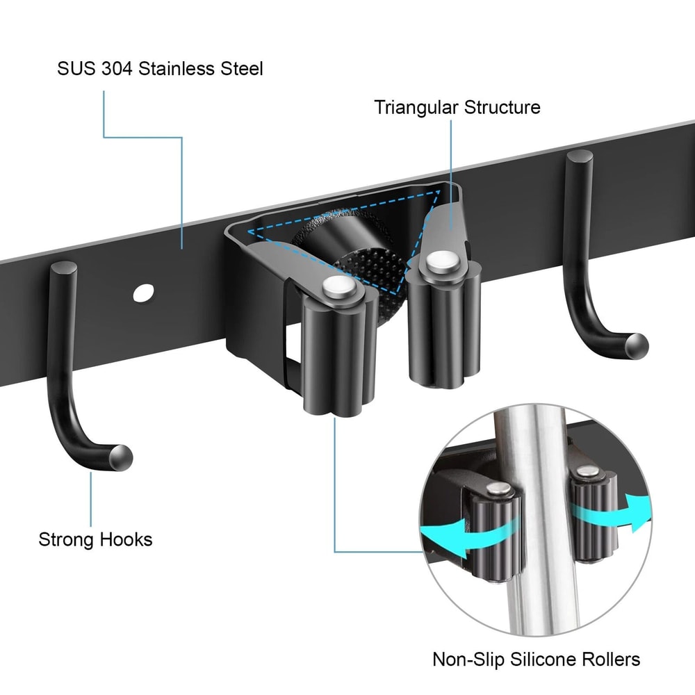 Wall Mount Broom Hanger Mop Holder Kitchen Garden Laundry And Garage Organizer Rack 3