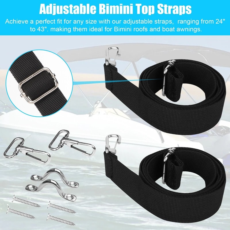 Adjustable Bimini Top Tie Down Straps With Stainless Steel Hooks 7