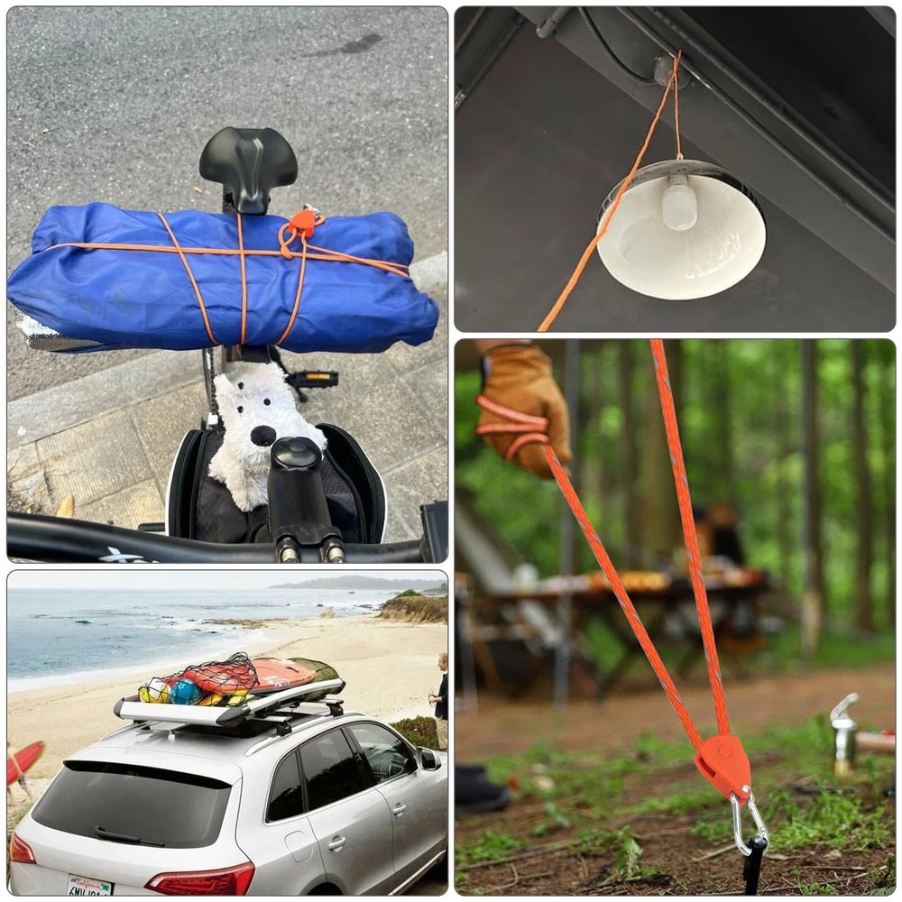 Tent Rope Pulley Kit With Reflective Cord And Adjustable Ratchet Hanger Camping And DIY Use 1
