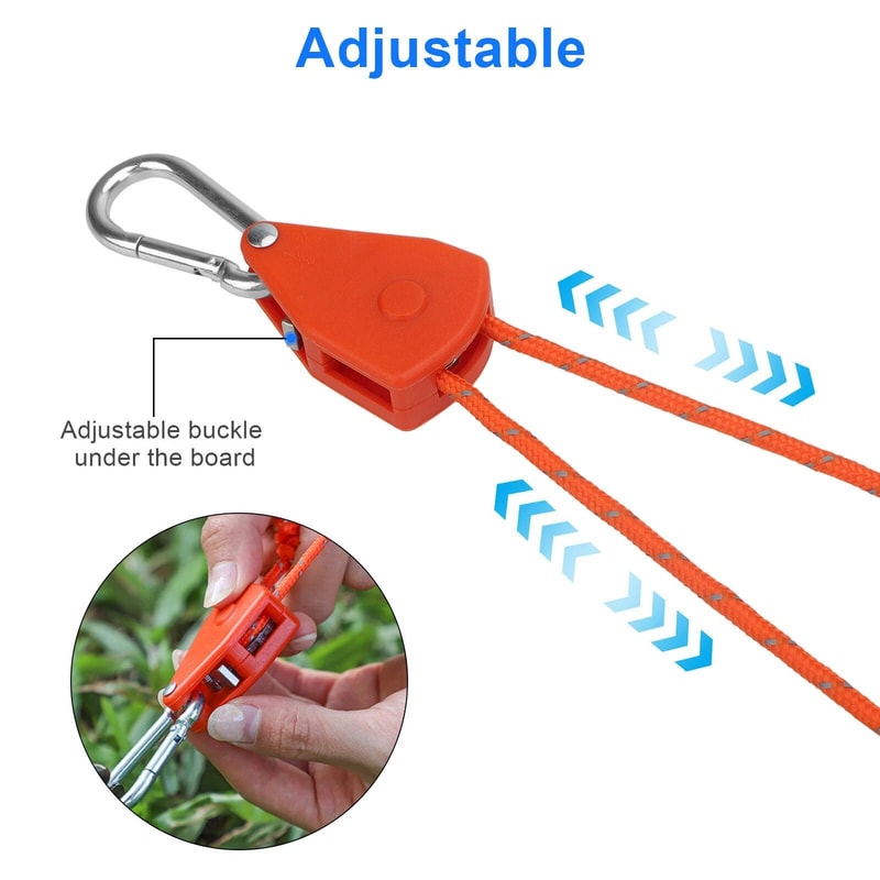 Tent Rope Pulley Kit With Reflective Cord And Adjustable Ratchet Hanger Camping And DIY Use 2