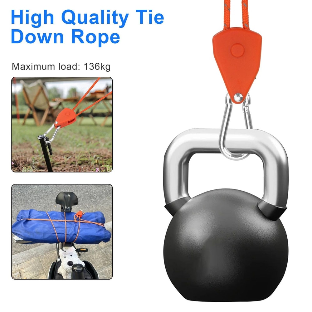 Tent Rope Pulley Kit With Reflective Cord And Adjustable Ratchet Hanger Camping And DIY Use 3