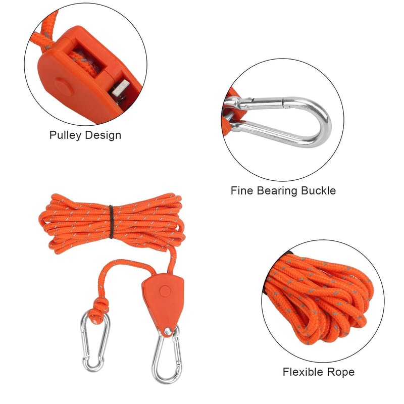 Tent Rope Pulley Kit With Reflective Cord And Adjustable Ratchet Hanger Camping And DIY Use 4