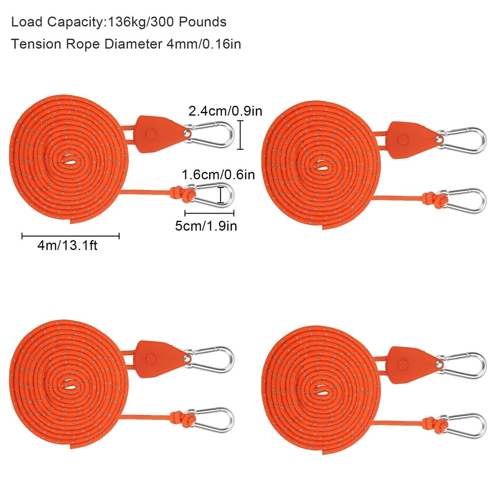 Tent Rope Pulley Kit With Reflective Cord And Adjustable Ratchet Hanger Camping And DIY Use 5