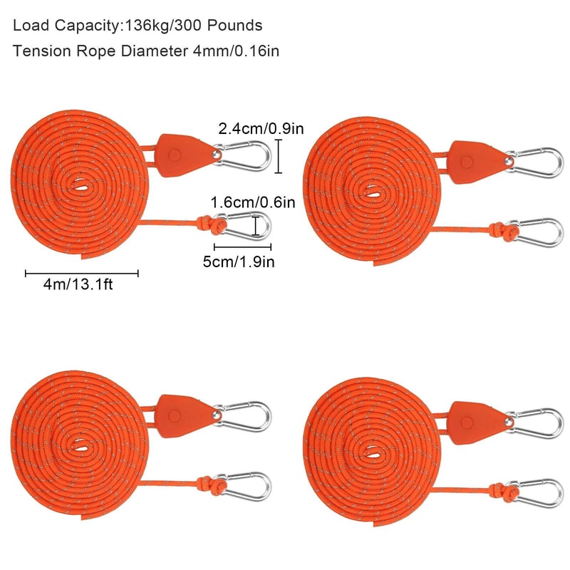 Tent Rope Pulley Kit With Reflective Cord And Adjustable Ratchet Hanger Camping And DIY Use 5