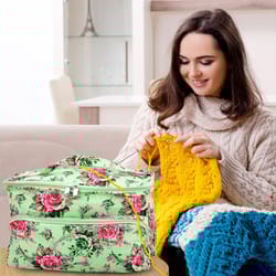 large knitting bag, yarn storage tote organizer with crochet hook holder