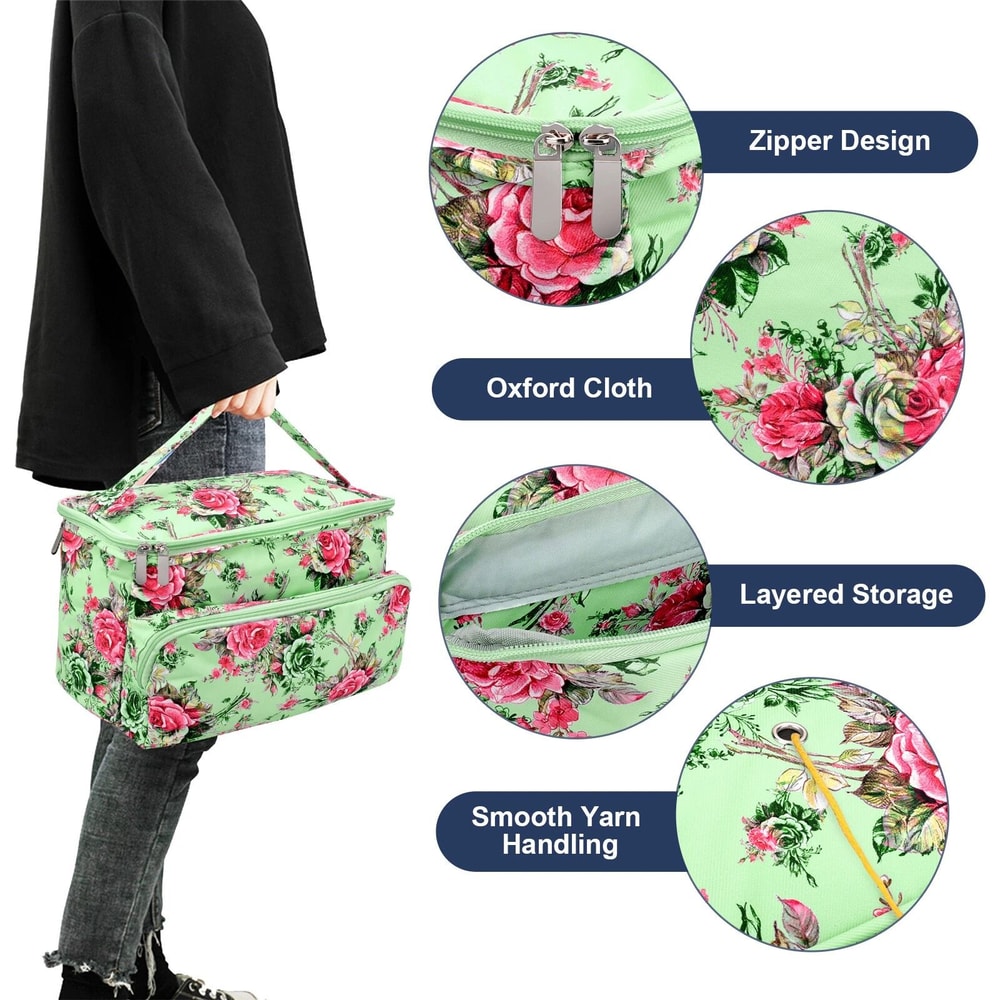 Large Knitting Bag Yarn Storage Tote Organizer With Crochet Hook Holder 1