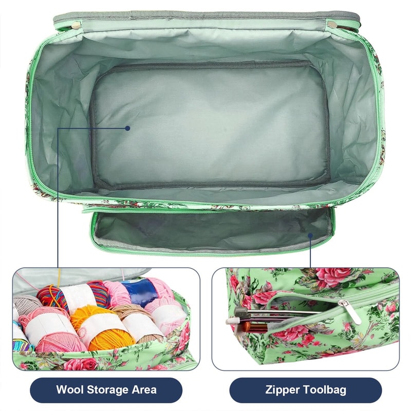 Large Knitting Bag Yarn Storage Tote Organizer With Crochet Hook Holder 3