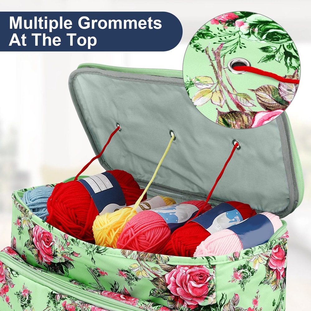 Large Knitting Bag Yarn Storage Tote Organizer With Crochet Hook Holder 4