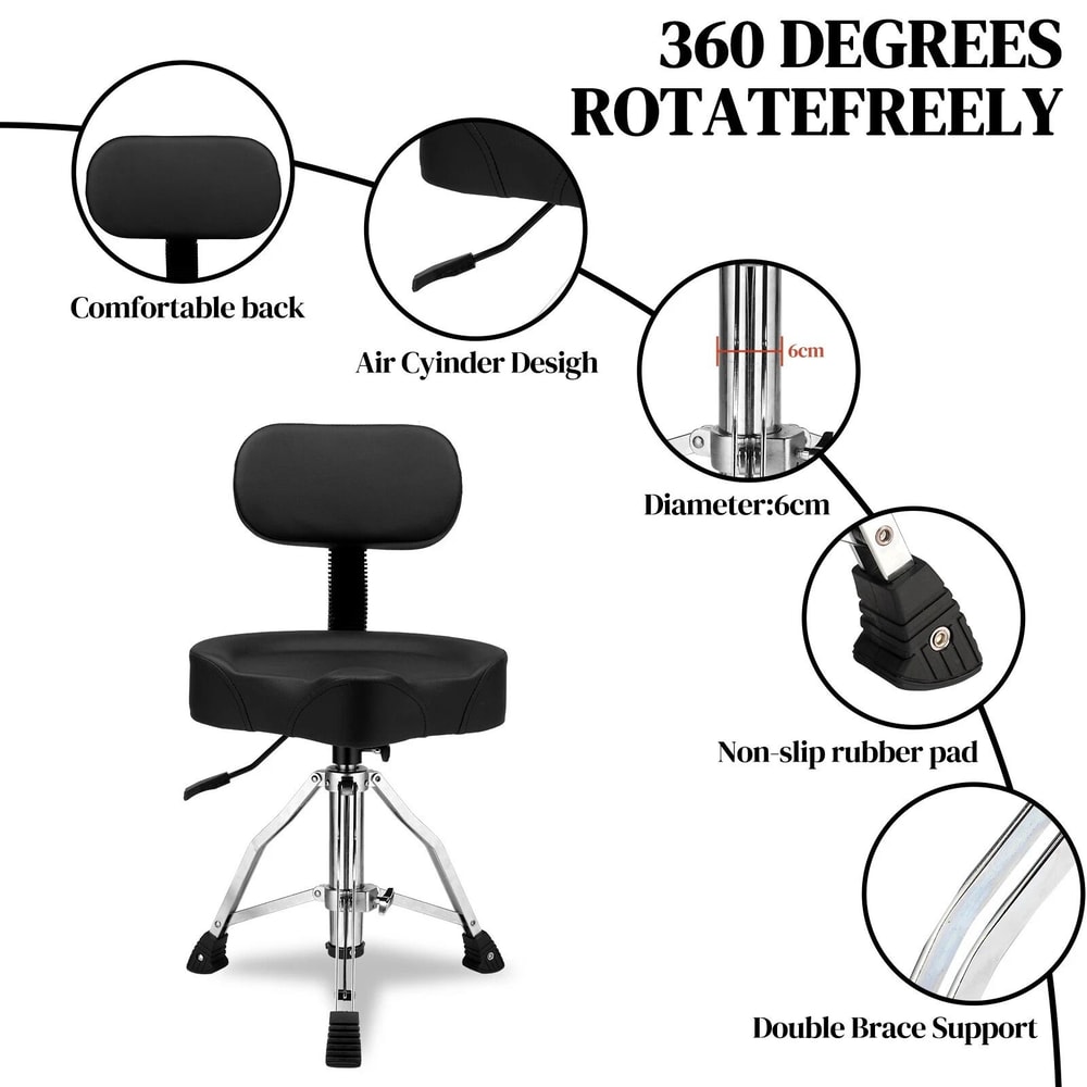 Adjustable Drum Throne With Backrest Hydraulic Drum Stool For Drummers 1